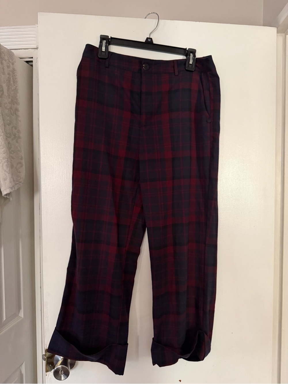 Scotch & Soda Burgundy and Navy Plaid Pants